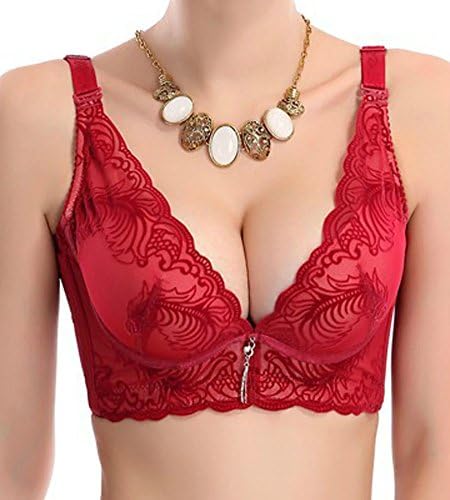 MEDY Women's Sexy Embrace Lace Demi Cup Push Up Underwire Bra Red