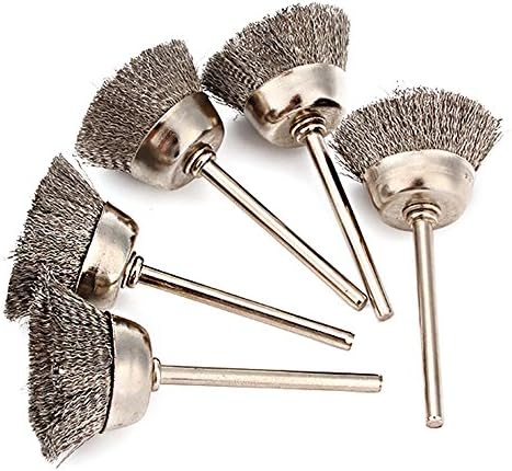 CNBTR Silver Stainless Steel Bowl Shape 25MM diameter Wire Brush Drill End 1/8" shank Pack of 5