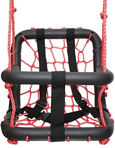SWINGING MONKEY PRODUCTS Baby Swing, Red - Redesigned, Stylish, Nylon Rope with Padded Steel Frame