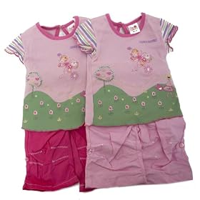 Baby Girls Embroidered Short Sleeve T-Shirt and Bottoms Clothing Set with Headband (3-6 Months) (Baby Pink)