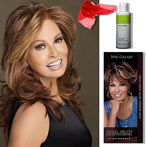 4 Item Bundle: Spotlight Wig by Raquel Welch, Hairuwear Synthetic Shampoo, Chiffon Scarf, Hairuwear Hairloss Booklet (Shaded Pale Gold Wheat RL14/22SS))