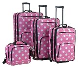 Rockland Luggage Dots 4 Piece Luggage Set, Pink Dots, One Size