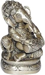 Handcrafted Decor Sitting Ganesha Metal Statue Playing Dholak 2.5 x 2.5 x 4 inches