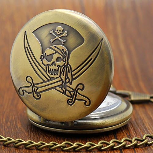 Inspire Jewelry Bronze Pirates Of The Caribbean Pattern Quartz Pocket Watch Chain Men Women 320C