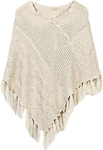 WmN FSHN Women's Stylish Plain Pattern Warm Wool Blends Knitted Poncho Top WPH08, Khaki