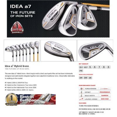 アダムス Idea a7 ハイブリッド アイアン 3、4H、5 Mid-Iron 6~Pw　Sフレックス