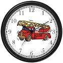 Red Fire Truck or Firetruck Wall Clock by WatchBuddy Timepieces (Black Frame)