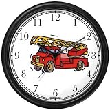 Red Fire Truck or Firetruck Wall Clock by WatchBuddy Timepieces (Black Frame)