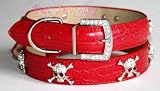 Dog Collar and Leash Set - 14-inch Swarovski Crystal Skull Dog Collars & leash set (red)
