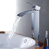 KES L3109A ソリッド ブラス シングル ハンドル ウォーターフォール 化粧台シンク 水栓 高所噴出口トール付き、クロム 並行輸入品