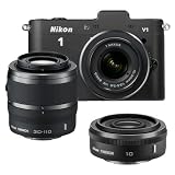Nikon 1 V1 Digital Camera Body with 10-30mm & 30-110mm VR Lens (Black) with 10mm f/2.8 Nikkor Lens & Cameta Cleaning Kit