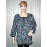 Gift for Her Womens Crepe Designer Tunic Black Aqua Print Top Casual Kurti Tunic Indian L