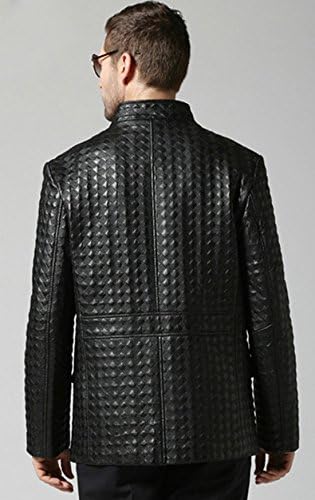Erechtheus Men's Argyle-style Embossed Genuine Leather Jacket (Medium, Black)