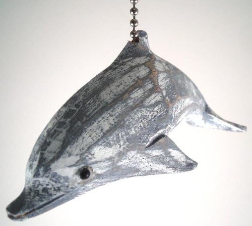 MTI Coastal Ocean Dolphin Whitewashed Carved Wood Ceiling Fan Pull