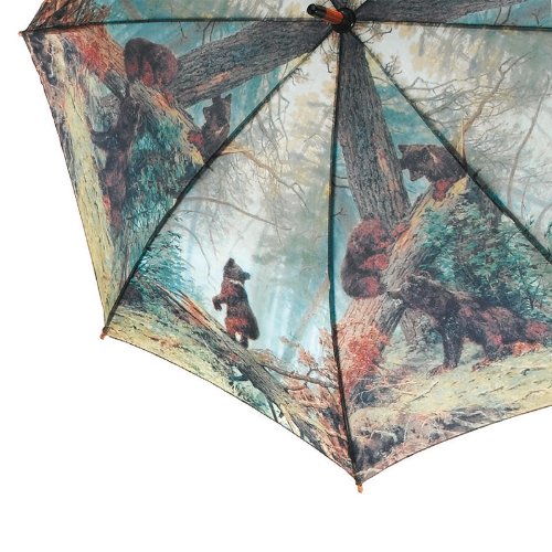 Art Shopping - Parapluie droit Mixte manche canne en bois motif animaux ours bruns