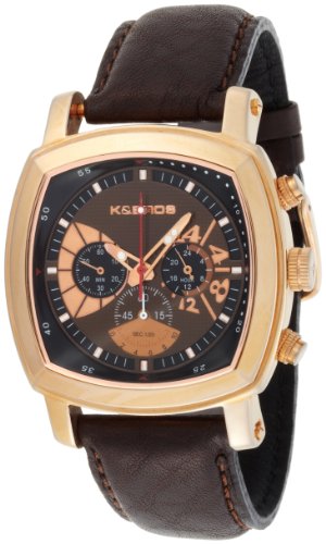 K&BROS Men's 9448-3 Steel Squared Sport Chronograph Rose
