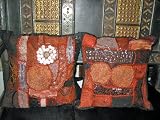 2 Brown Burnt-orange Sari Toss Pillow Cushion Covers From India Free Shipping