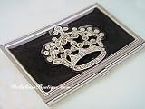 Beautiful Jeweled Business Card Case- Black Royal Crown