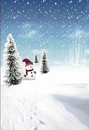 6.5FT*5FT (200CM*150CM) Winter scenery backdrop red hat snowman footprint snow tree 3D photo studio photography backgrounds paper GS-2174