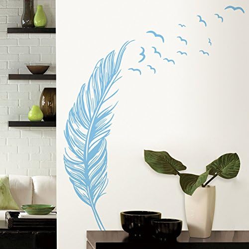 Princess Love Feather Abstract Fly Right Removable Mural Wall Stickers Wall Art Decal for Home Decor (Dark Blue)