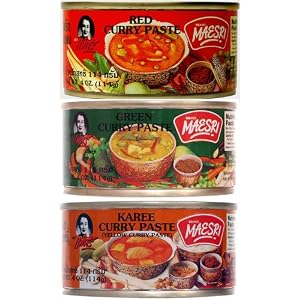 6 Can 4oz. Each of Thai Green Red Yellow Curry Pastes Set by 