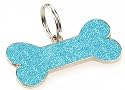 K9 Sky Blue Glitter Bone Identity Tag. Gift Boxed. Silver Nickel And Enamel.