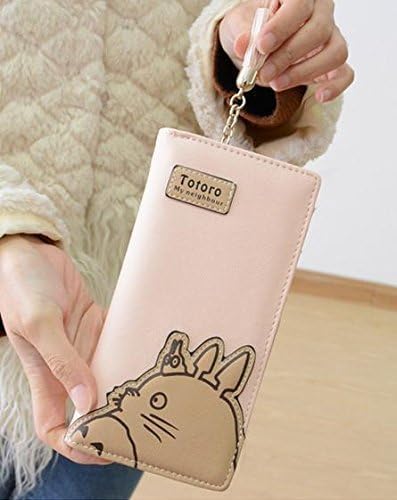 J Conner Hayao Miyazaki Anime My Neighbor Totoro Cute Fashion Cartoon Woman Bifolded Wallet Girl Students Long Purse (pink)