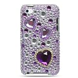 Purple Hearts Luxury Design Premium Crystal Shiny Rhinestone Carrying Cover Protective Case for Apple iPod Touch 4 ( 4th Generation 8GB, 16GB, 32GB )