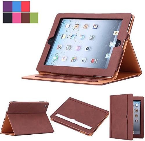 I4UCase Apple iPad 2 / iPad 3 / iPad 4 Case - Soft Leather Stand Folio Case Cover for iPad 2 3 4 Generation, with Multiple Viewing angles, Auto Sleep/Wake, Document Card Pocket (Brown)