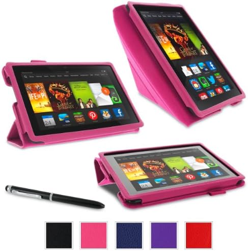 rooCASE Amazon All New Kindle Fire HDX 7 Case - (2014 Current Generation) Origami Stand Tablet 7-Inch 7" Cover with Landscape, Portrait, Typing Stand, Stylus - MAGENTA (With Auto Wake / Sleep Cover)