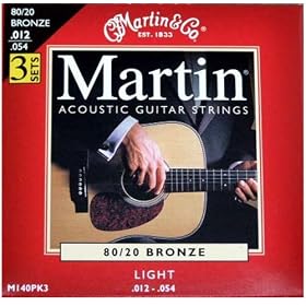 Martin M140 80/20 Acoustic Guitar Strings, Light  3 Pack