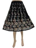 Hippie Boho Gypsy Long Skirt Floral Print Black Sequin Skirt Womens Fashion Skirt 28