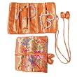 Silky Embroidered Brocade Jewelry Travel Organizer Roll Pouch - Ember Orange