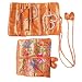 Silky Embroidered Brocade Jewelry Travel Organizer Roll Pouch - Ember Orange