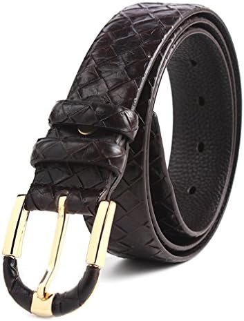 Fajarina Woven Pattern Pure Cowhide Leather Belt (Size(100-125cm), Gold Buckle with Coffee)