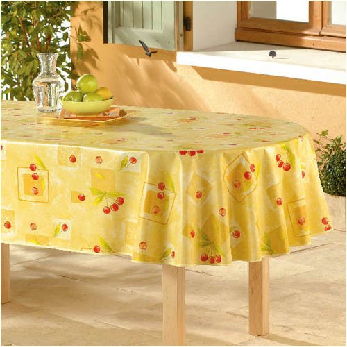 Nappe Toile ciree griottine jaune Ovale 140x240cm