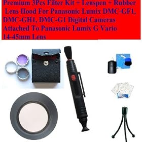 Premium 3pcs Filter Kit + Lenspen + Rubber Lens Hood for Panasonic Lumix Dmc-gf1, Dmc-gh1, Dmc-g1 Digital Cameras Attached to Panasonic Lumix G Vario 14-45mm Lens
