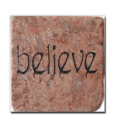Believe Inspirational Magnet- Stone Magnet- Elegant Magnets for displaying Wedding Invitations from Friends and Families - Powerful reminders for Children and Parents to have Faith, Hope, Be Inspiring to others, and Make a Better World - 1.5 inches by 1.5 inches - Perfect size - collect all 8 - Imagine - Hope - Faith - Peace - Believe - Dream - Love - Laugh