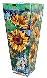 Amia 9679 Vase with Sunflower Design, Hand-painted Glass, 4-1/4-Inch W by 4-1/4-Inch L by 10-Inch H