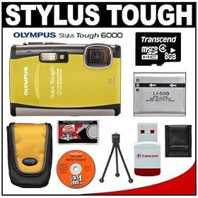 Olympus Stylus TOUGH-6000 Shockproof & Waterproof Digital Camera + 8GB microSD Card with Reader + Spare Li-50B Battery + Case + Cameta Bonus Accessory Kit