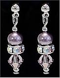 Swarovski Crystal Pearl Charming Dangling Earrings. Mauve-Lt Amethyst Color