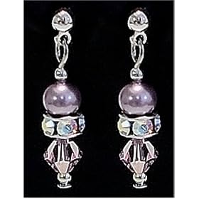 Swarovski Crystal Pearl Charming Dangling Earrings. Mauve-Lt Amethyst Color by Amethyst Crystals