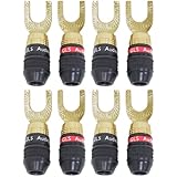 GLS Audio Safe-Connect Generation 4 Gold Connector Spade Plugs - 8 Pack (4 Red,4 Black)