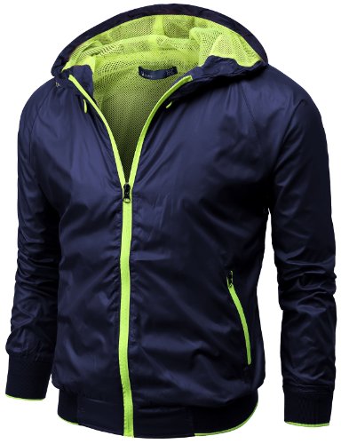 Doublju Men's Windbreaker with Contrast Mesh Lining