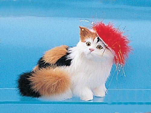 Cat Medium 1 Paw Up W/Hat Decoration Figurine Kitty Furry Lifelike New