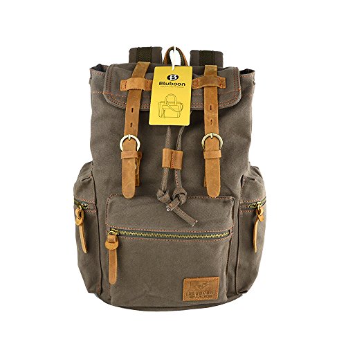 BLUBOON(TM) Vintage Men Casual Canvas Leather Backpack Rucksack Bookbag Satchel Hiking Bag