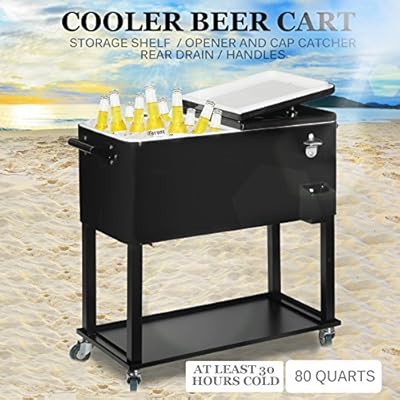 UenJoy 80 QT Rolling Ice Chest Portable Patio Party Drink Cooler Cart- 2 Colors Choices!