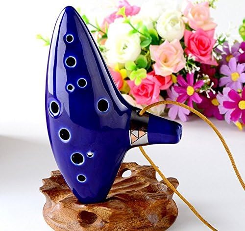 Tengreen 12 Hole Ocarina Ceramic Alto C Legend of Zelda Ocarina Flute Kiln-fired Ceramic,Songbook,Brown Padded Ocarina Protective Bag and Rope (Blue)
