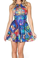 Scoop Neck Summer Polyester/Spandex Stretchy Pleated Skater Dress 