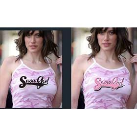 SnowGirl tee - Pink Camo spaghetti Strap - Signature Logo by SnowGirl Sportswear